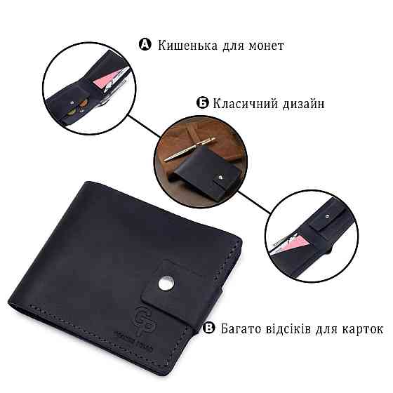 Мужское компактное кожаное портмоне GRANDE PELLE 11519 Темно-синий Киев