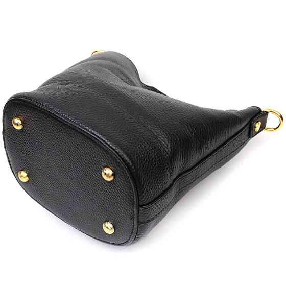 Шкіряна жіноча сумка з автономною косметичкою всередині Vintage 22363 Чорна Київ