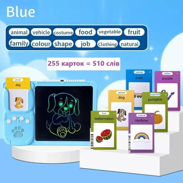 Говорящие обучающие карточки Монтессори для изучения английского языка 2в1 интерактивный планшет и цветная LCD доска для рисования 224 слов мышка Розо Коломыя - изображение 5