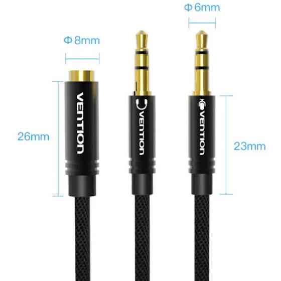Перехідник Audio Jack TRRS F -> 2xM (мікрофон + навушники) чорний Vention Вінниця