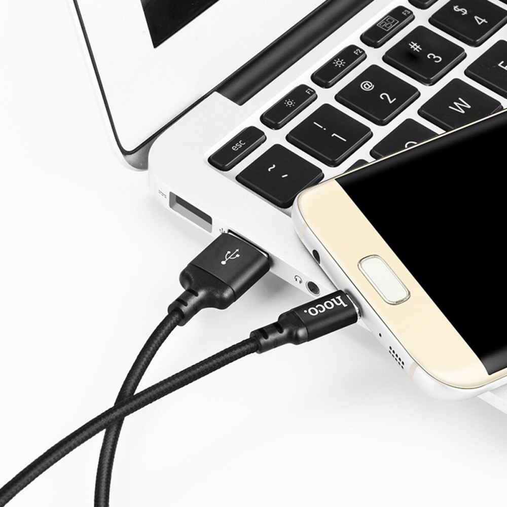 Кабель HOCO X14 USB to Micro 2A, 2m, nylon, aluminum connectors, Black Київ - фото 3