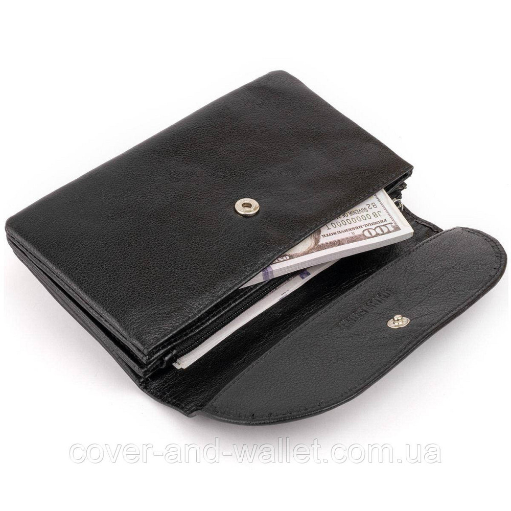 Классический черный кошелек-клатч из натуральной кожи с клапаном ST 023-Black Киев - изображение 8