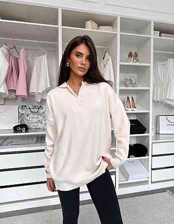 Стильный женский удлиненный оверсайз свитер с воротником поло Одесса