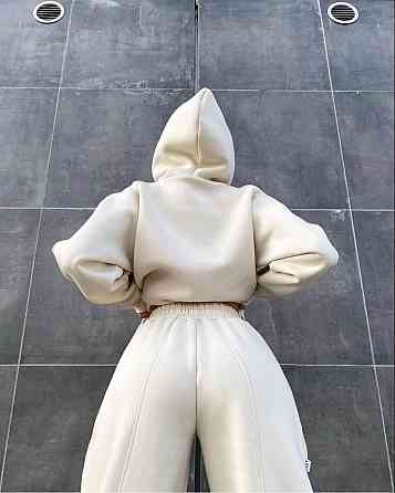 Женский утепленный костюм двойка: худи и штаны турецкая трехнить на флисе Молочный, 44/46 Одесса