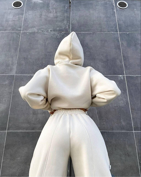 Женский утепленный костюм двойка: худи и штаны турецкая трехнить на флисе Молочный, 44/46 Одесса - изображение 3