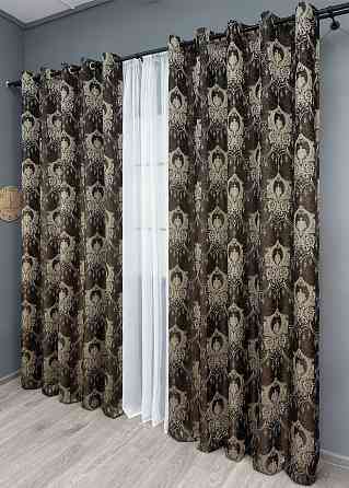 Комплект штор на люверсах VR-Textil Парча № 1774ш Венге с бежевым 155х270 см 2 шт (37-0263) Киев