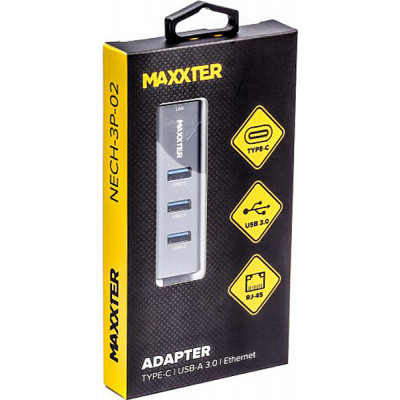 Концентратор Maxxter Type-C to Gigabit Ethernet, 3 Ports USB 3.0 (NECH-3P-02) Вінниця - фото 3