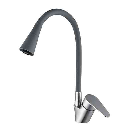 Смеситель для кухни WEZER POD4Y-04G с гибким изливом, сатин/серый Киев