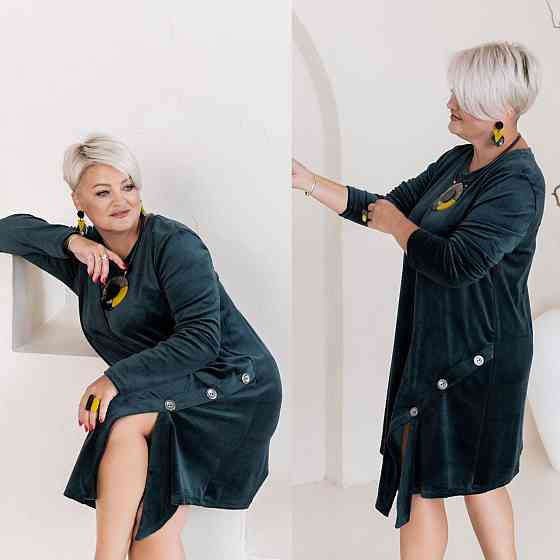 Жіноча стильна коротка сукня батал із королівського велюру Смарагдова, 60/64 Одеса