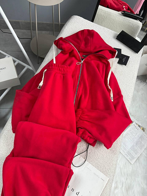 Женский теплый повседневный костюм двойка: кофта и брюки из двухстороннего флиса Красный, 42/46 Одесса - изображение 5