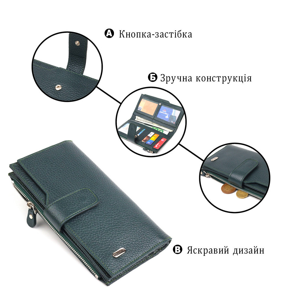Женский большой вертикальный кошелек из натуральной кожи CANPELLINI 21643 Зеленый Киев - изображение 4