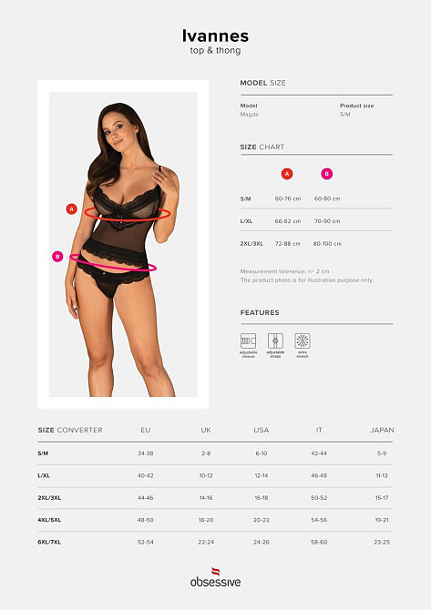 Полупрозрачный набор с украшениями Obsessive Ivannes top & thong L/XL, черный, топ и танга Sex Aura Киев - изображение 7