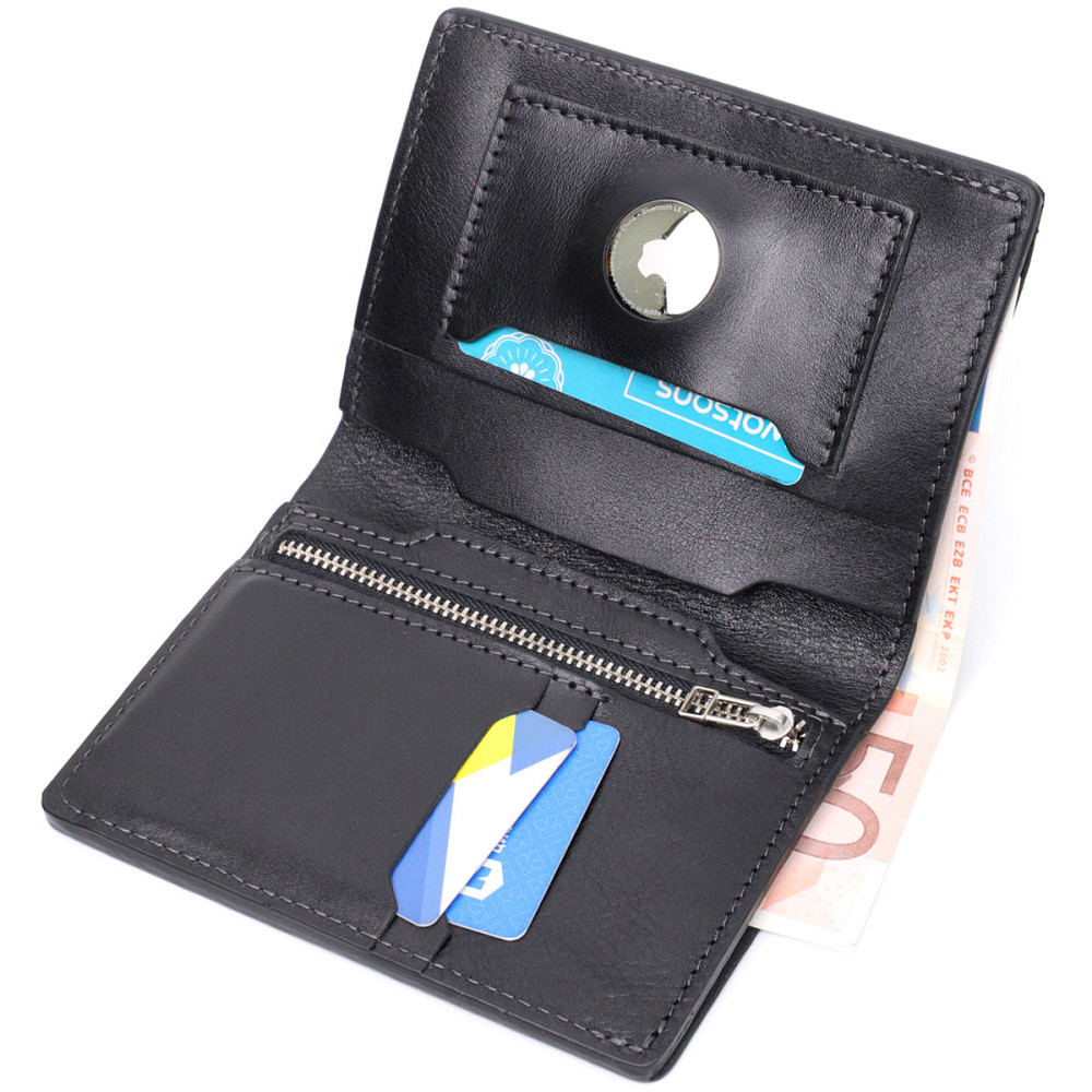 Стильне шкіряне портмоне з утримувачем для Apple AirTag GRANDE PELLE 11625 Чорний Київ - фото 4