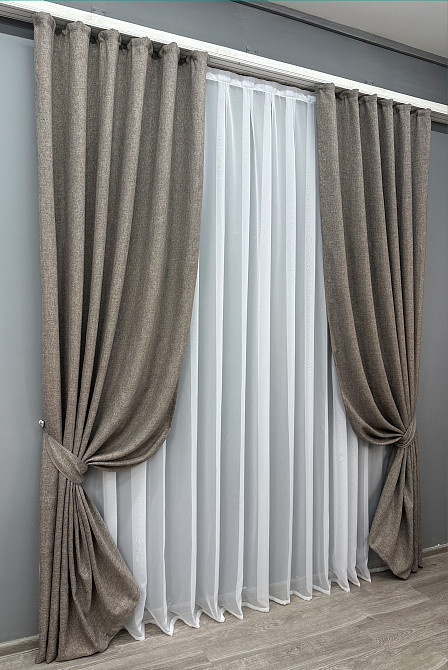 Комплект готових штор VR-Textil Льон Мішковина № 1769ш Сірий 125х270см 2 шт (39-018) Київ - фото 3
