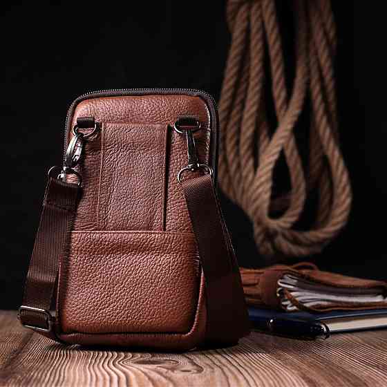 Сумка-барсетка на пояс кожаная Светло-коричневая (Vintage) Киев