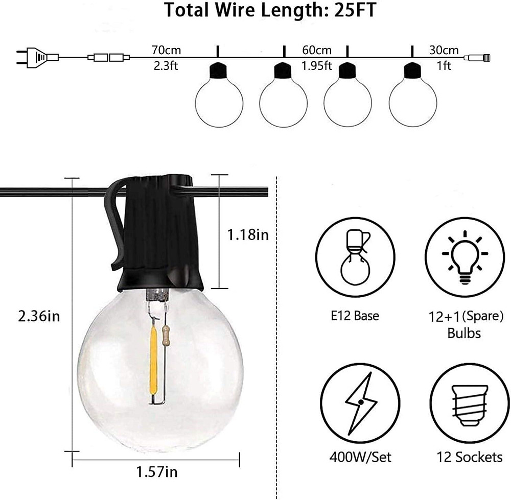 Вулична світлодіодна гірлянда з кулястими лампочками G40 7,6м Patio CMC-012XC Луцьк - фото 3