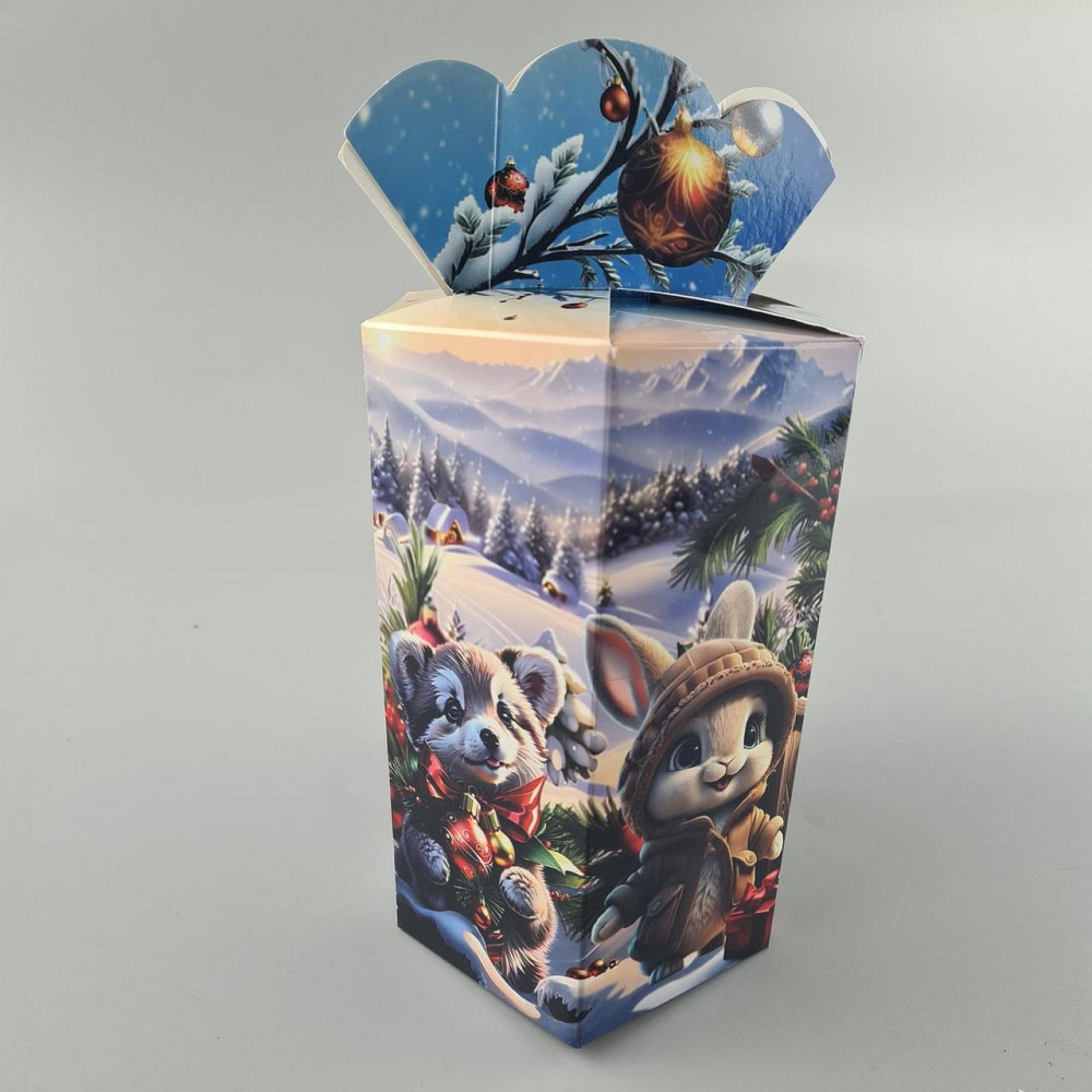 Новорічна подарункова картонна упаковка для цукерок (800 гм) No213 "Дружні звірята" (1 шт.) Харків - фото 4