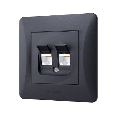 Комп'ютерна розетка Videx BINERA CAT6 + CAT6 подвійна черн (VF-BNSK2PC6-BG) Вінниця - фото 2