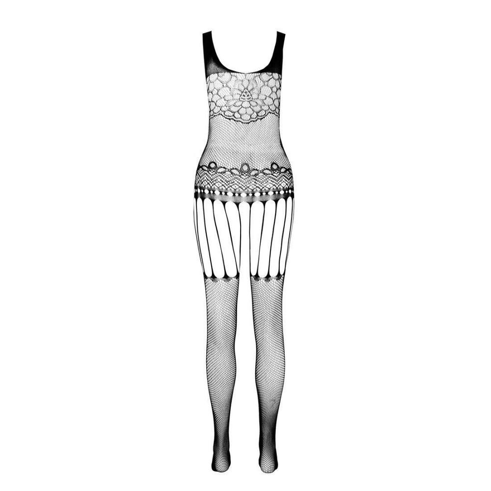 Бодистокинг Passion ECO BS001 One Size black, с доступом, имитация подвязок, флористический декор Sex Aura Киев - изображение 4