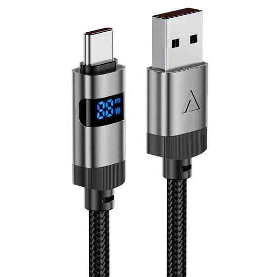 Кабель ACEFAST C15-04 USB-A to USB-C zinc alloy digital display braided charging data cable Black Одесса
