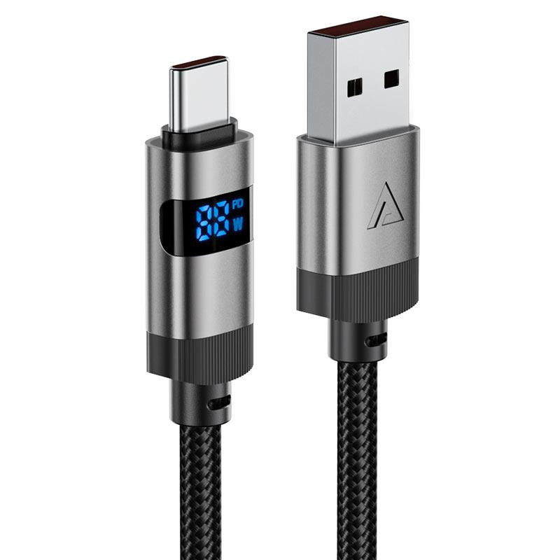 Кабель ACEFAST C15-04 USB-A to USB-C zinc alloy digital display braided charging data cable Black Одесса - изображение 3