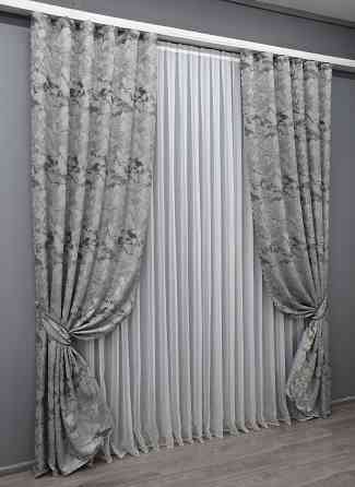 Комплект готових штор VR-Textil Жакард Мармур Al3 № 1597ш Світло-сірий з венге 145х250 см 2 шт (39-923) Київ