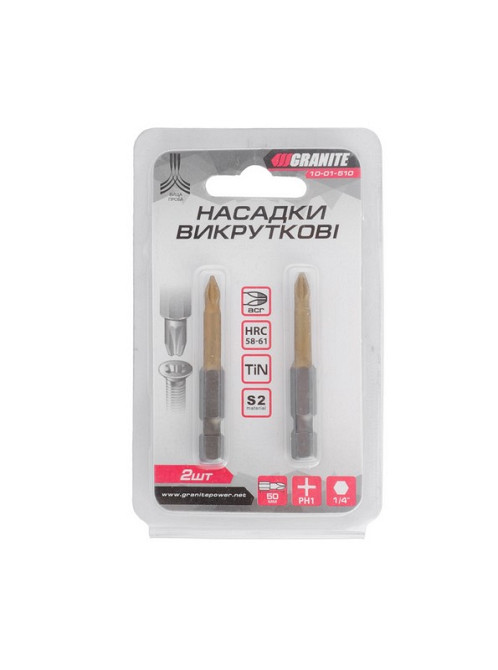 GRANITE Насадка викруткова GRANITE PH1 50 мм ¼" S2/TITAN набір 2 шт 10-01-510 Коломия - фото 4