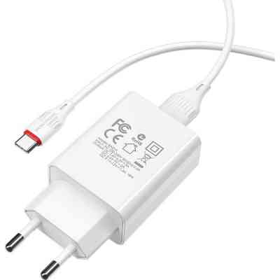 Зарядний пристрій BOROFONE BA21A Long Journey USB QC3.0 + cable USB to USB-C 18W White (6931474702487) Вінниця
