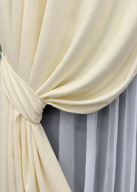 Комплект готових штор VR-Textil Мікровелюр Petek YL № 1704ш Кремовий 100х295 см 2 шт (31-906) Київ - фото 5
