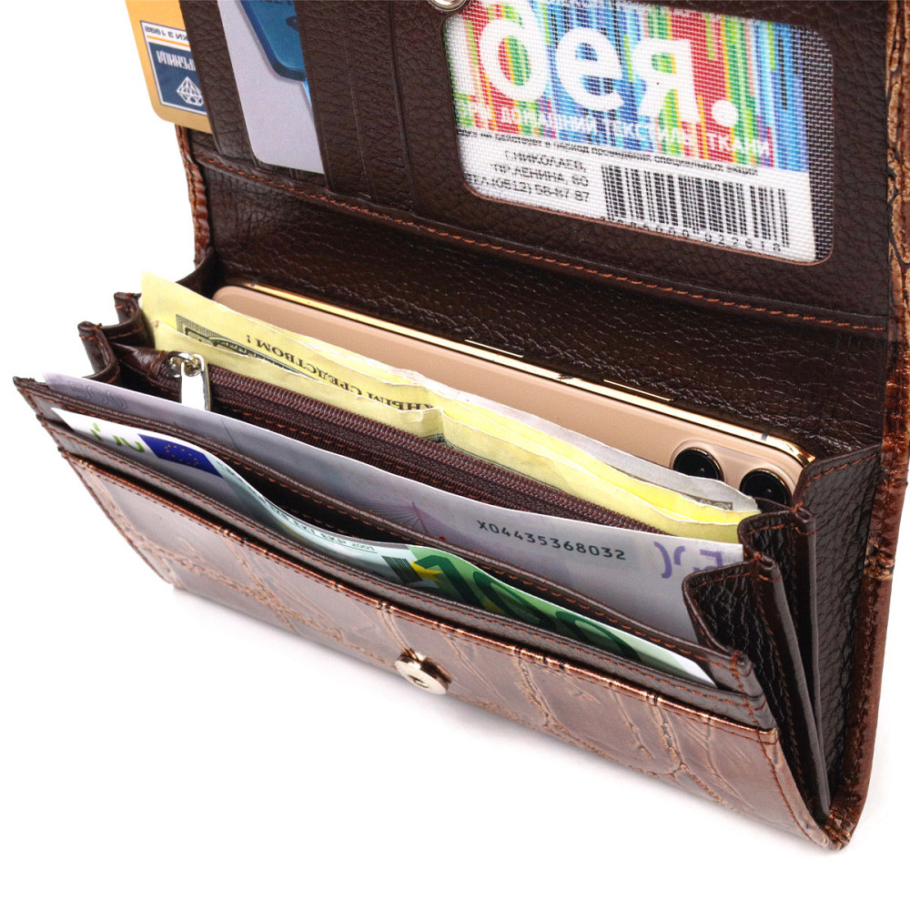 Необычный женский кошелек из натуральной фактурной кожи Коричневый (CANPELLINI) Киев - изображение 8