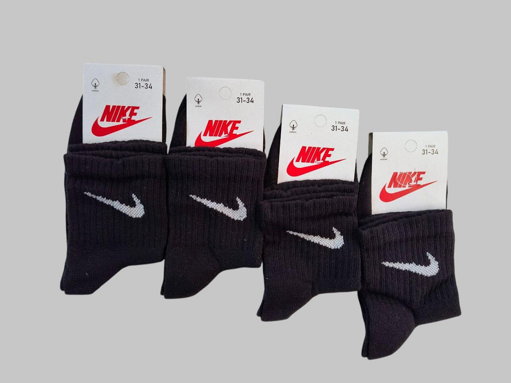 Детские качественные хлопковые носки Черного цвета средней высоти в наборе 4 штук Nike. Размер 31-34 Киев - изображение 3