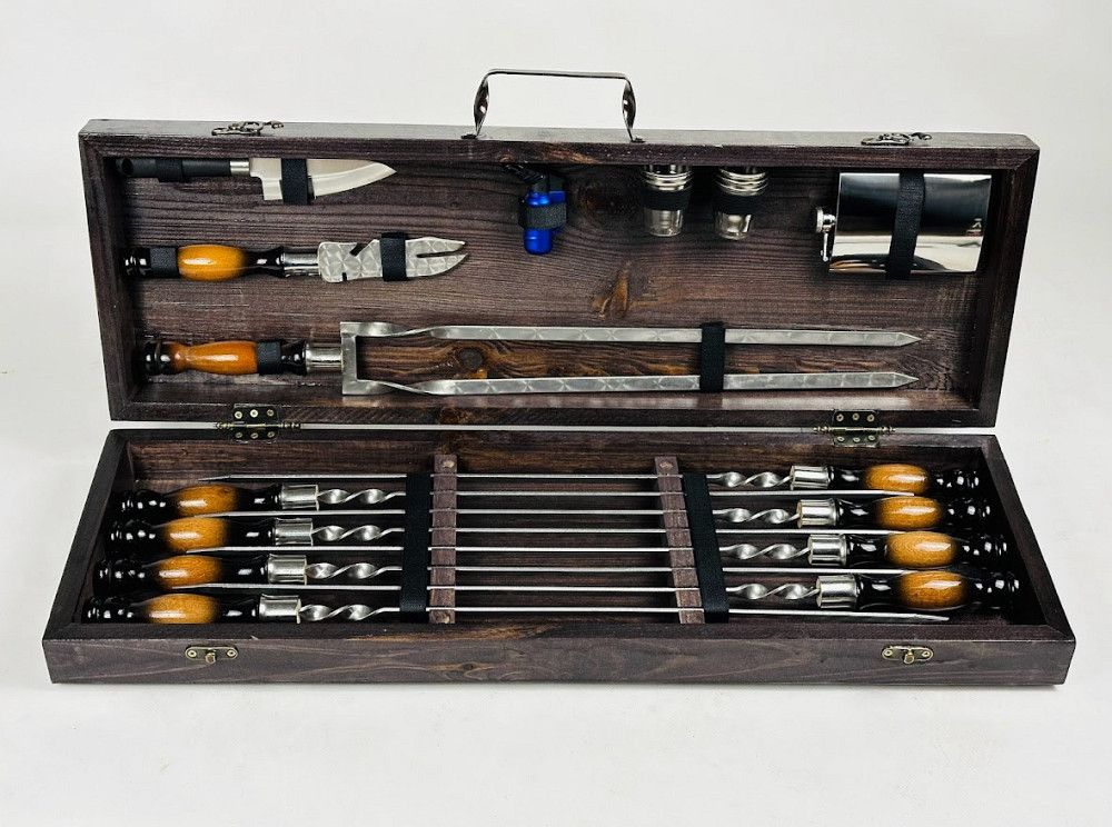 Подарунковий набір шампурів в дерев'яному кейсі для пікніка СКІФ HAPPY DAYS Тернопіль - фото 1