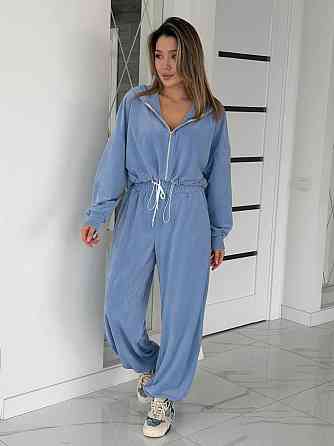 Жіночий сильний повсякденний велюровий костюм-двійка Блакитний, 42/44 Одеса