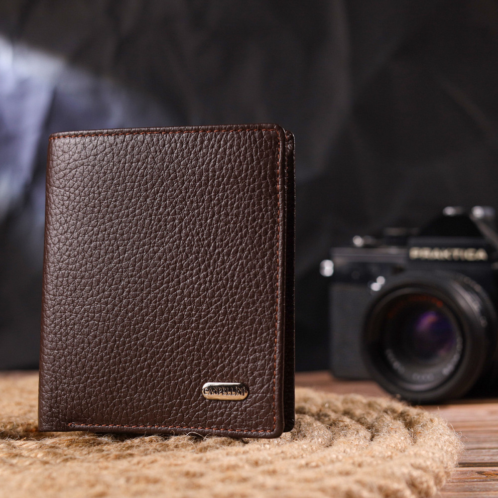 Мужское портмоне из натуральной зернистой кожи Коричневое (CANPELLINI) Киев - изображение 2