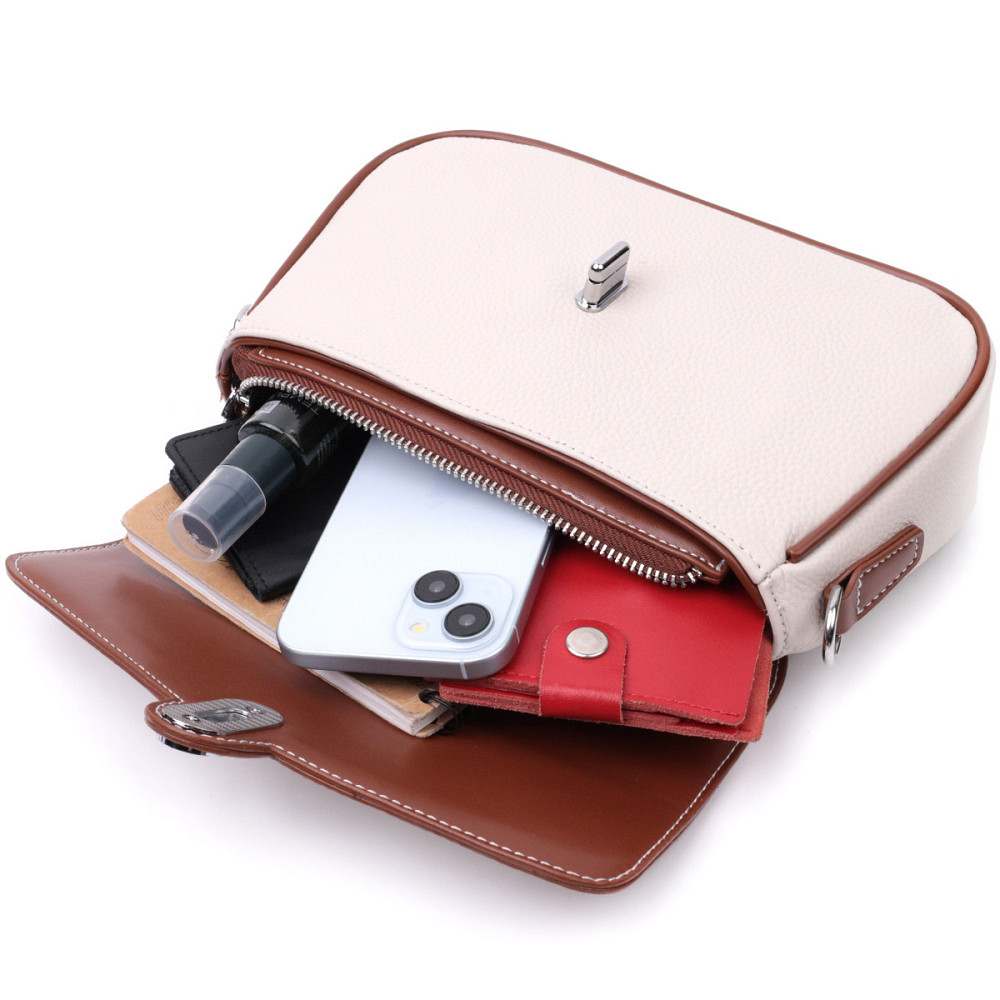 Красивая женская сумка на лето с фактурным клапаном из натуральной кожи Vintage 22623 Белая Киев - изображение 10