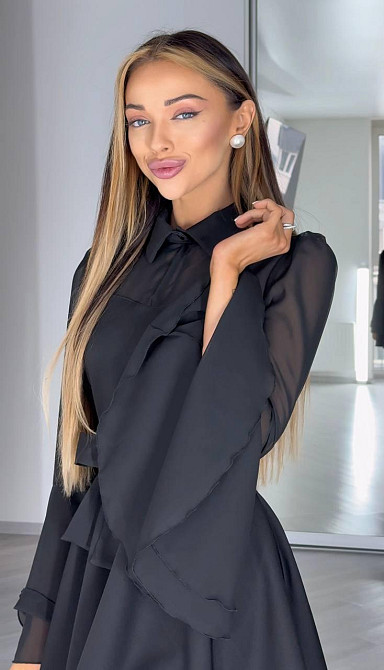 Женское нежное платье с шифоновыми рукавами и воланами костюмка + шифон Одесса - изображение 5