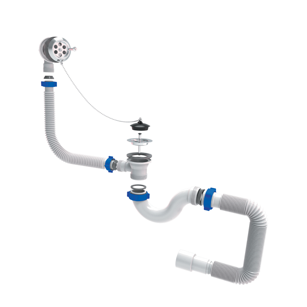 TAU Сифон для ванны прямоточный с пробкой на цепочке и гибким отводом Ø40/50мм TAU (9843820) Київ - фото 1