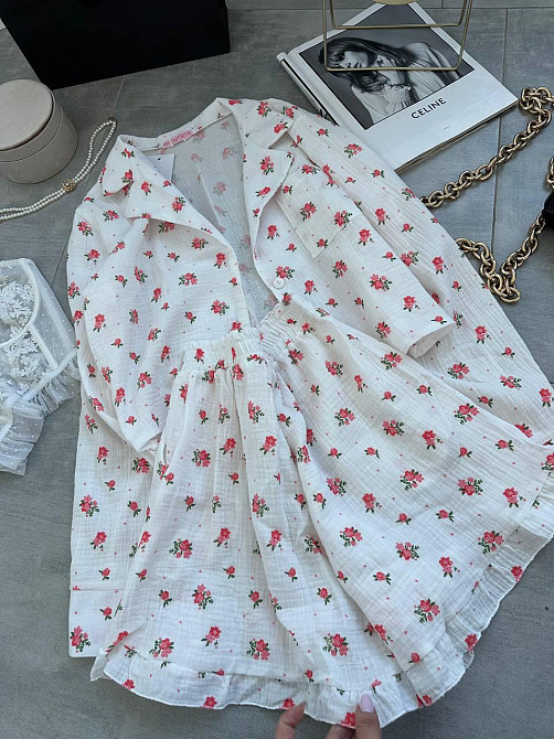 Женская принтованная пижама двойка из натурального муслина Молочный 3, 42/44 Одесса - изображение 1