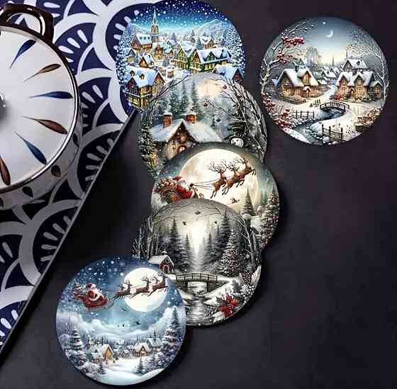 Комплект різдвяних підставок під чашки 6 шт №2 Смела
