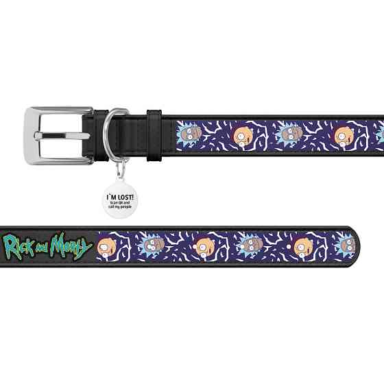 Нашийник для собак шкіряний WAUDOG Design з QR паспортом, малюнок "Рік та Морті 2", XL, Ш 35 мм Коломыя