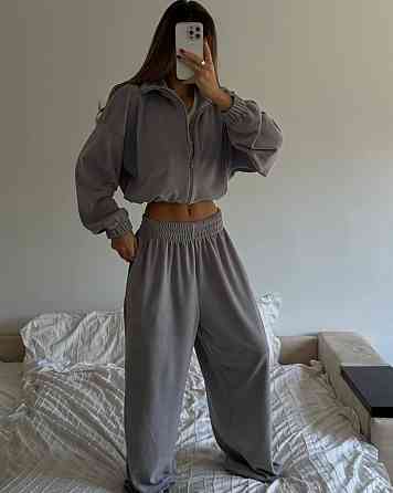 Женский теплый оверсайз костюм двойка: кофта и штаны турецкий полар флис Серый Одесса