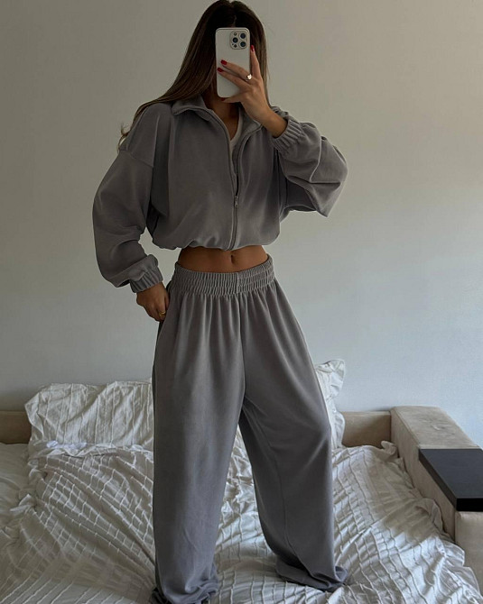 Жіночий теплий оверсайз костюм-двійка: кофта та штани турецький поліс фліс Сірий Одеса - фото 1