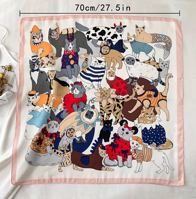 Женский платок на шею с принтом котов 70×70 см, квадратный шарф платок модный аксессуар Киев - изображение 2