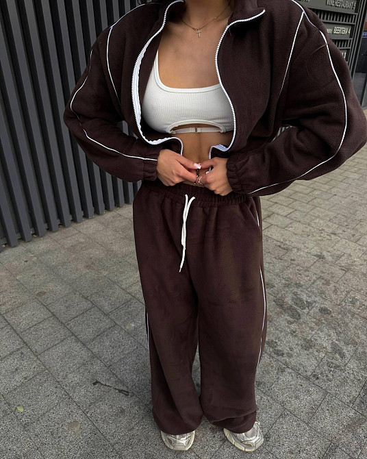 Жіночий стильний і теплий флісовий костюм-двійка Шоколад Одеса - фото 6