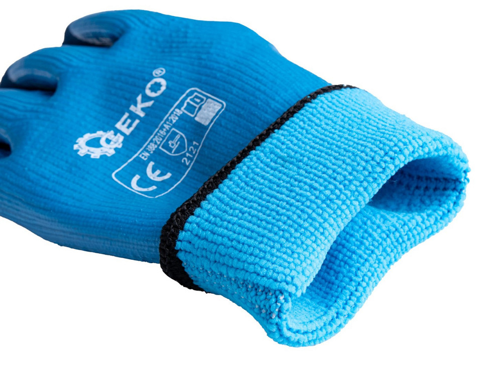 Утеплені Рукавиці робочі "GeKo" водовідпорні трикотажні покриті рифленим латексом, синього кольору, розмір 10 Киев - изображение 2