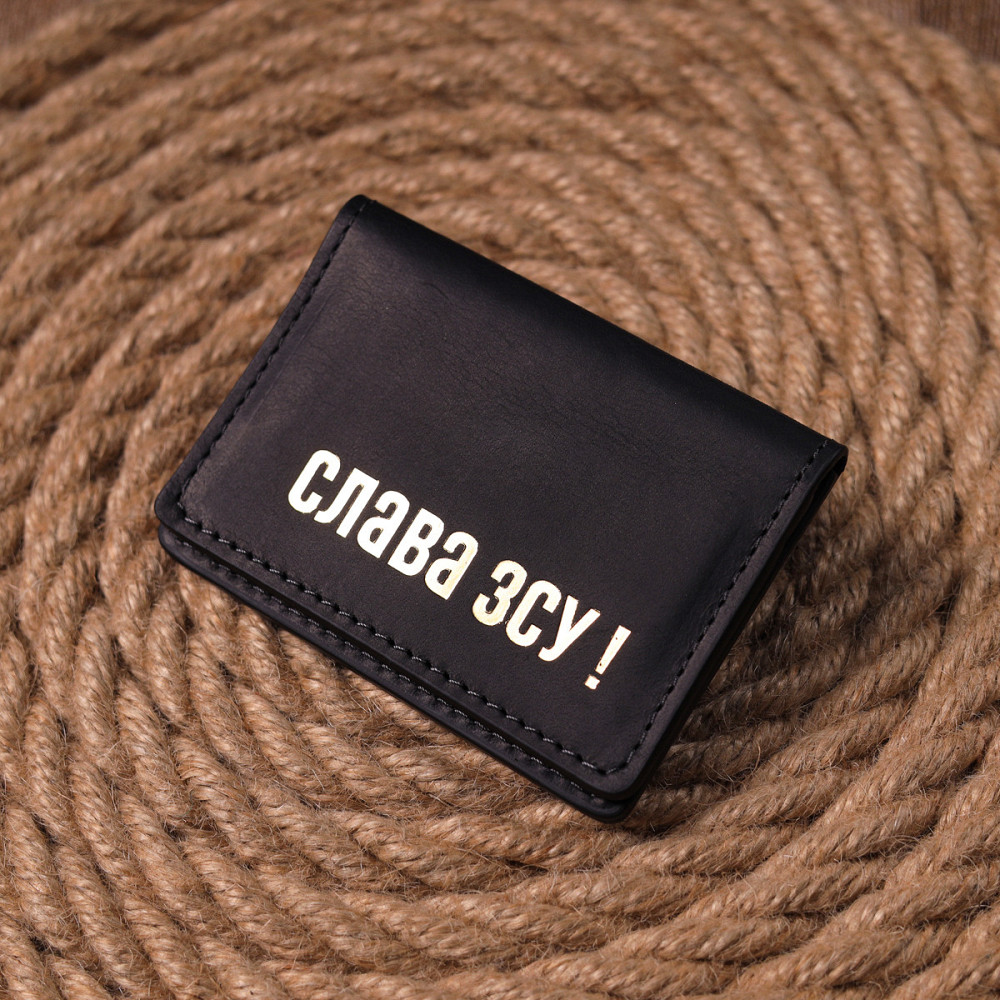 Стильна обкладинка на документи у вінтажній шкірі Слава ЗСУ GRANDE PELLE 16703 Чорна Київ - фото 7