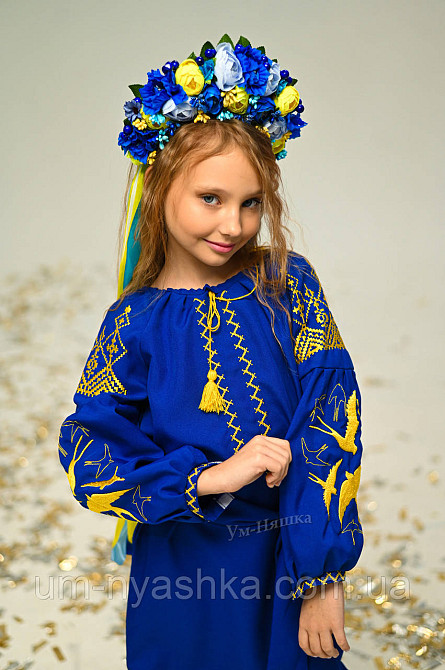 Детское вышитое платье с ласточками 