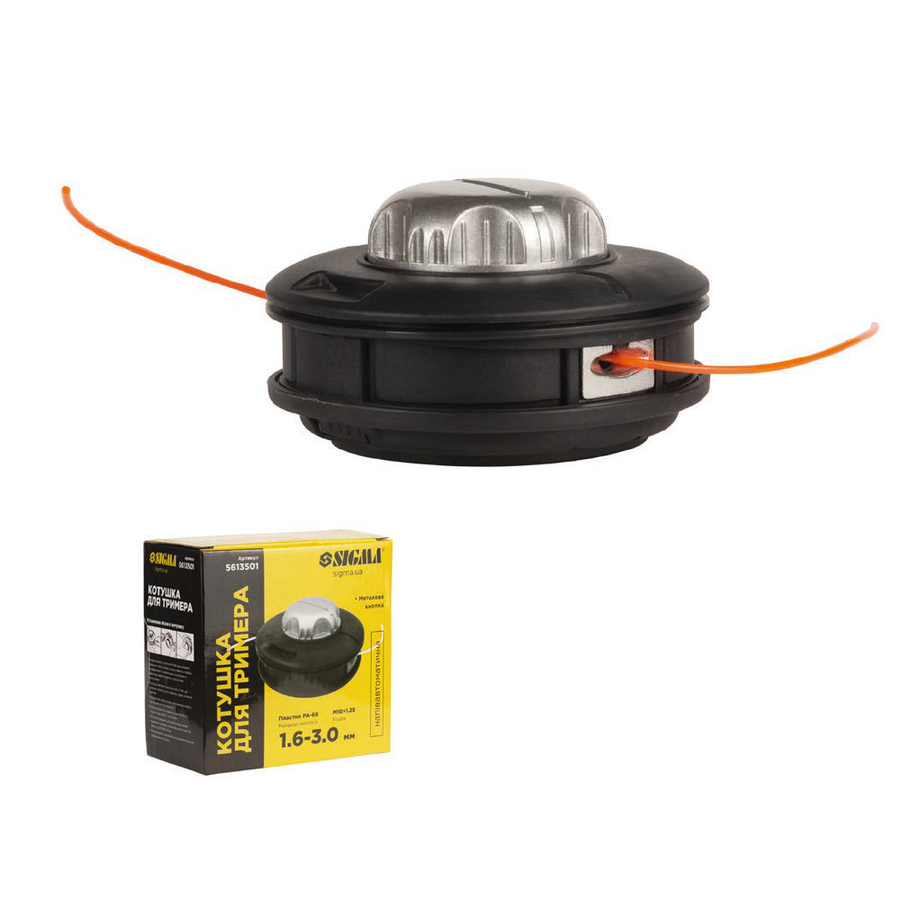 Котушка для тримера напівавтоматична M10×1.25 Ø 1.6-3.0 мм металева кнопка SIGMA (5613501) Київ - фото 1