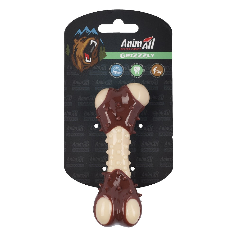 Игрушка AnimAll GrizZzly косточка с ароматом мяса для собак, 11,7 см, коричневая Киев - изображение 1