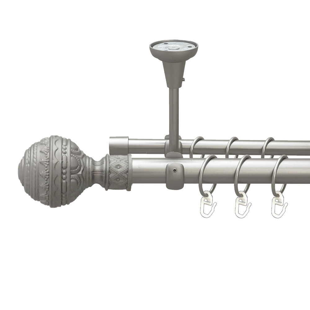 Карниз Orvit Арабеска металевий дворядний відкритий до стелі гладка труба кільце металеве Сатин 25\16 мм 160 см (00-00023740) Львів - фото 1